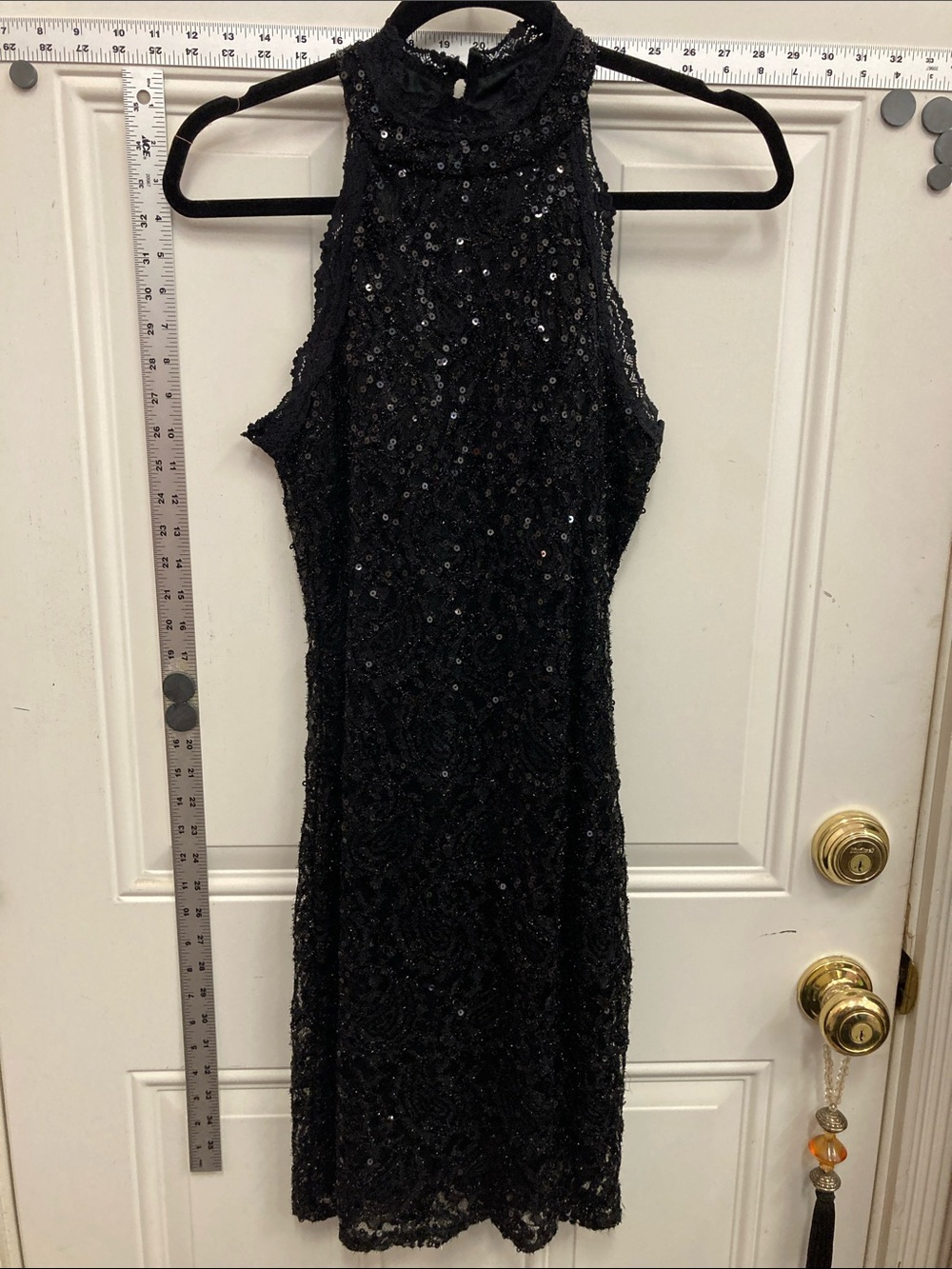 Black Sequin High-Neck Cocktail Dress - Pre-loved <3